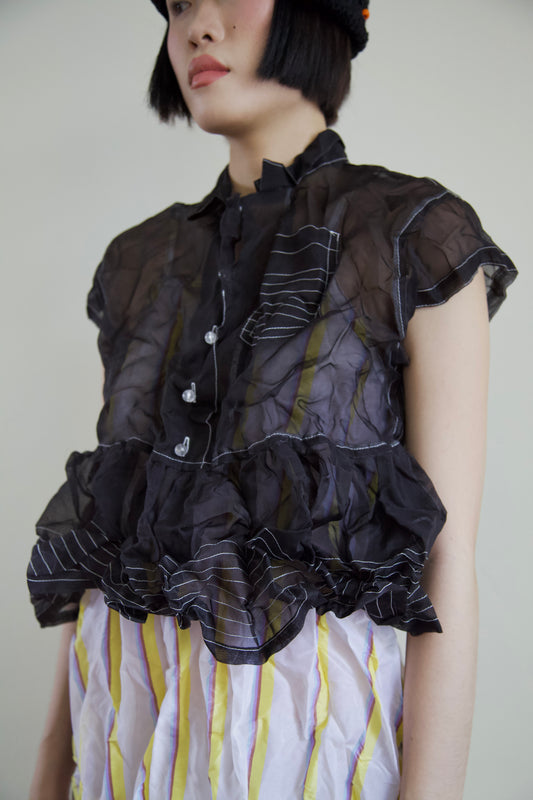 Mai Kaew Crumpled Thai 'Glass' Silk Button Down Doll Top (8 colorways)