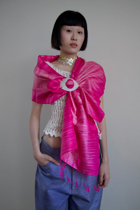 Handwoven Thai Silk Shawl and Carved Vintage Mother of Pearl Buckle Styling Set (2 colorways)