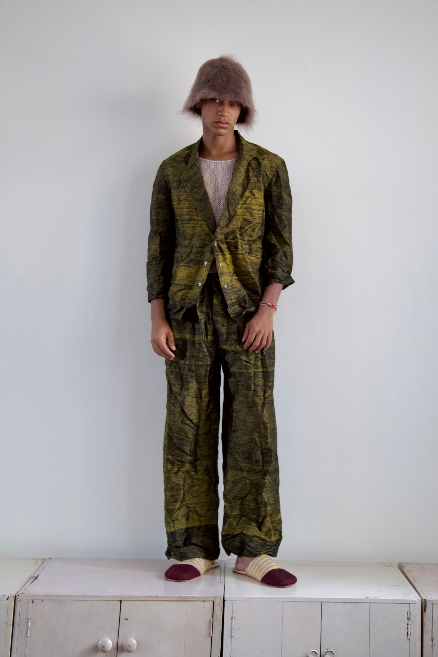 Crumpled Thai Silk Unisex Snap Adjustable Lounge Suit (3 colorways)