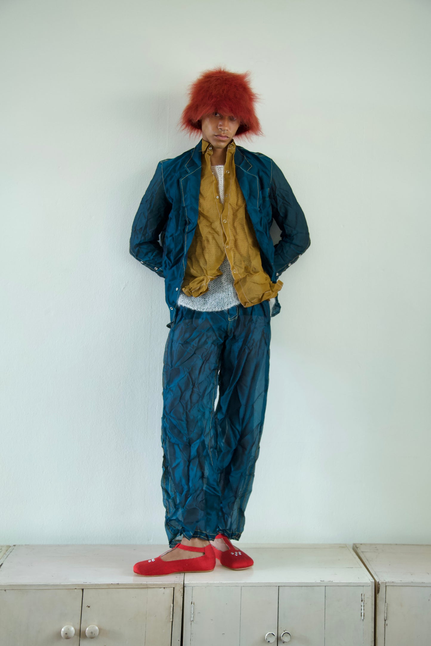 Crumpled Thai Silk Unisex Snap Adjustable Lounge Suit (3 colorways)