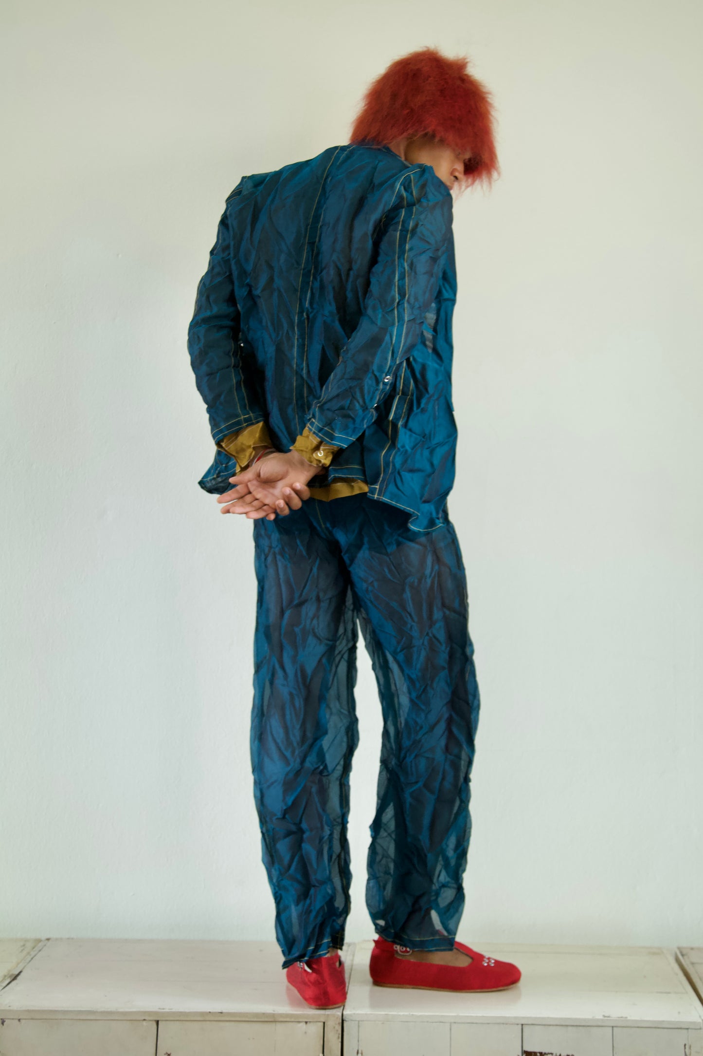 Crumpled Thai Silk Unisex Snap Adjustable Lounge Suit (3 colorways)