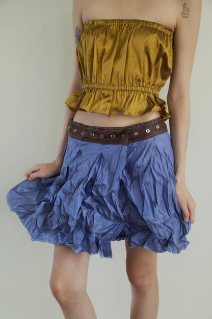 Handwoven Raw Thai Silk Crumpled Wrap/Snap Pleated Contrast Skirt (10 colorways)