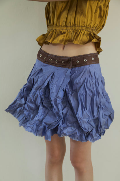Handwoven Raw Thai Silk Crumpled Wrap/Snap Pleated Contrast Skirt (10 colorways)