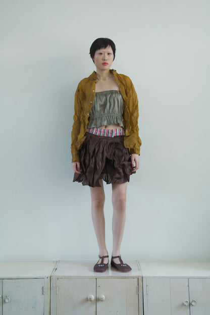 Handwoven Raw Thai Silk Crumpled Wrap/Snap Pleated Contrast Skirt (10 colorways)