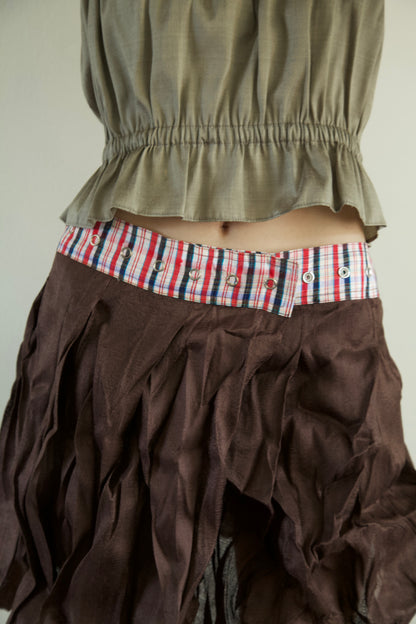 Handwoven Raw Thai Silk Crumpled Wrap/Snap Pleated Contrast Skirt (10 colorways)