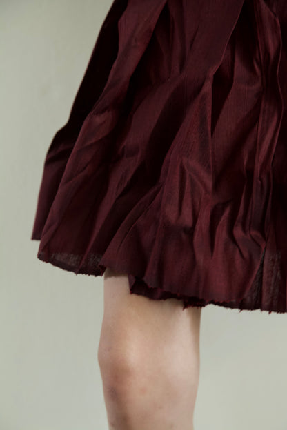 Handwoven Raw Thai Silk Crumpled Wrap/Snap Pleated Contrast Skirt (10 colorways)