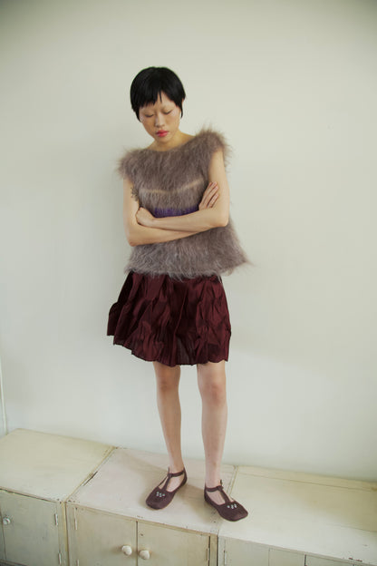 Handwoven Raw Thai Silk Crumpled Wrap/Snap Pleated Contrast Skirt (10 colorways)