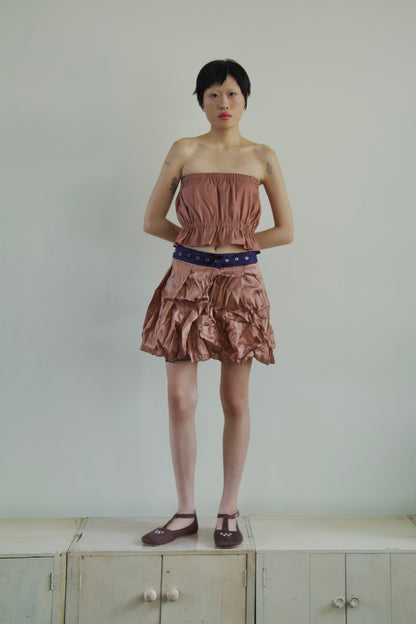 Handwoven Raw Thai Silk Crumpled Wrap/Snap Pleated Contrast Skirt (10 colorways)