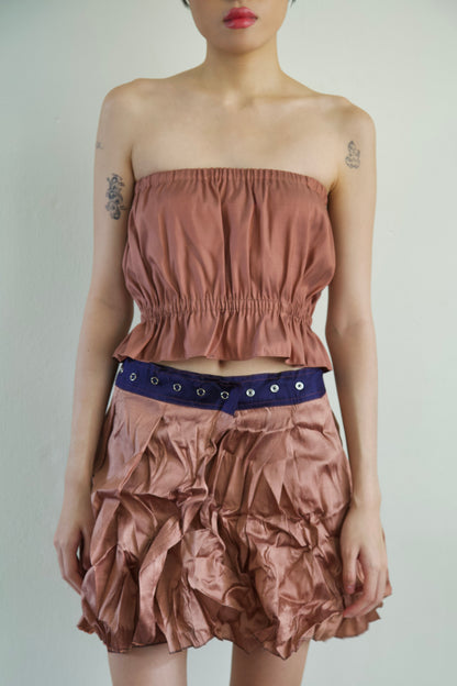 Handwoven Raw Thai Silk Crumpled Wrap/Snap Pleated Contrast Skirt (10 colorways)