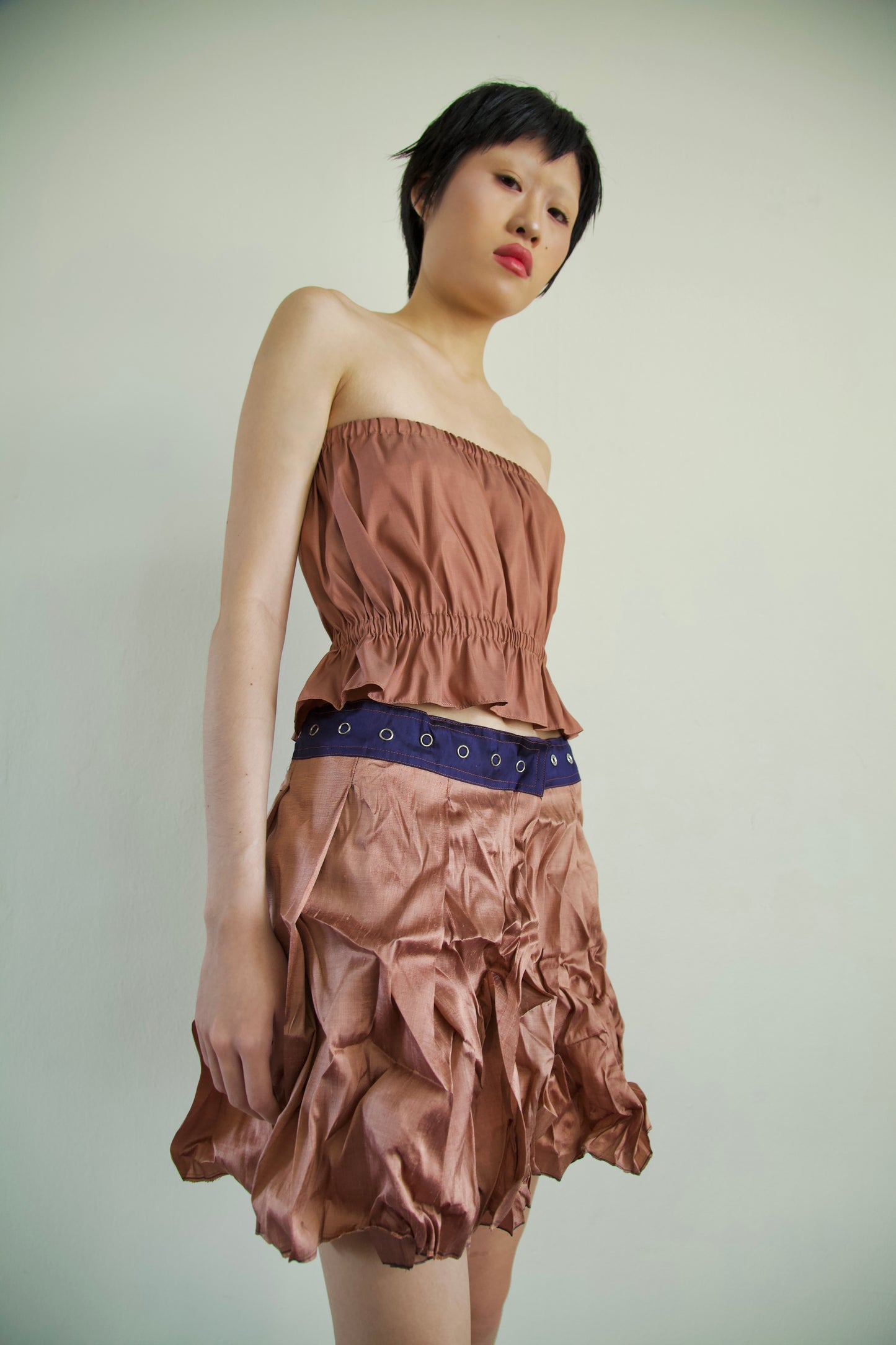 Handwoven Raw Thai Silk Crumpled Wrap/Snap Pleated Contrast Skirt (10 colorways)