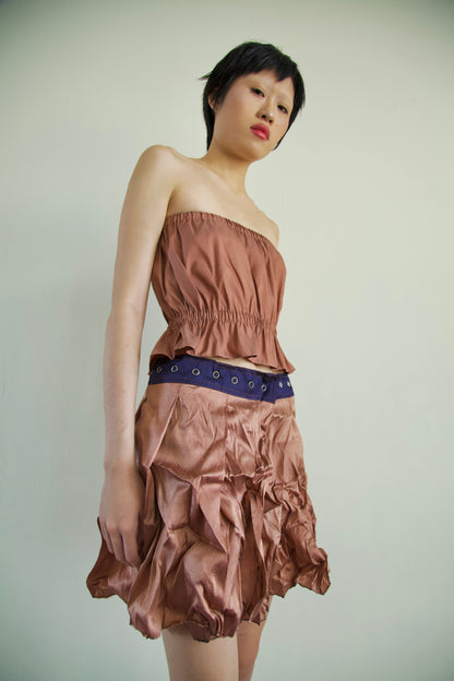 Handwoven Raw Thai Silk Crumpled Wrap/Snap Pleated Contrast Skirt (10 colorways)
