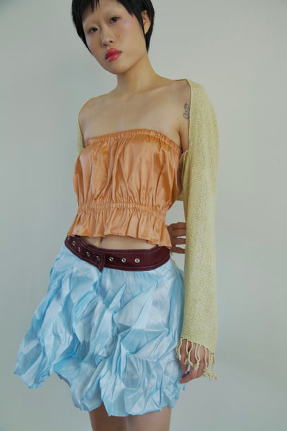 Handwoven Raw Thai Silk Crumpled Wrap/Snap Pleated Contrast Skirt (10 colorways)