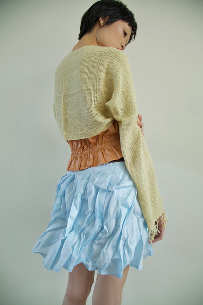 Handwoven Raw Thai Silk Crumpled Wrap/Snap Pleated Contrast Skirt (10 colorways)