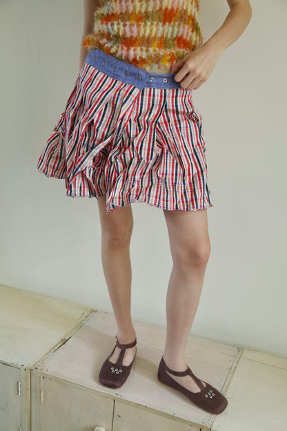 Handwoven Raw Thai Silk Crumpled Wrap/Snap Pleated Contrast Skirt (10 colorways)