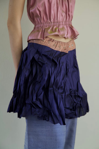 Handwoven Raw Thai Silk Crumpled Wrap/Snap Pleated Contrast Skirt (10 colorways)