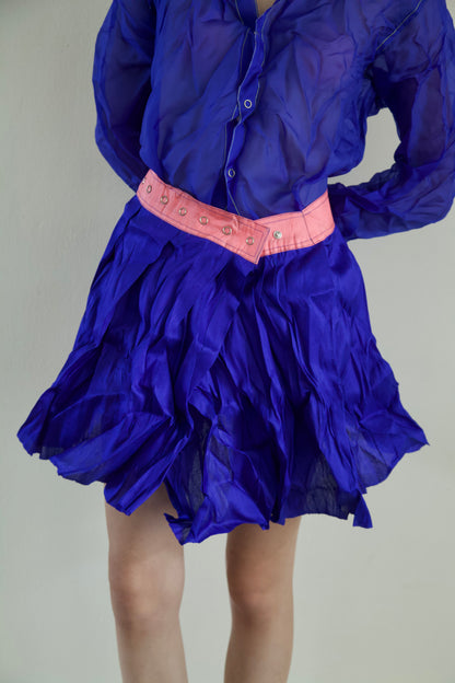 Handwoven Raw Thai Silk Crumpled Wrap/Snap Pleated Contrast Skirt (10 colorways)