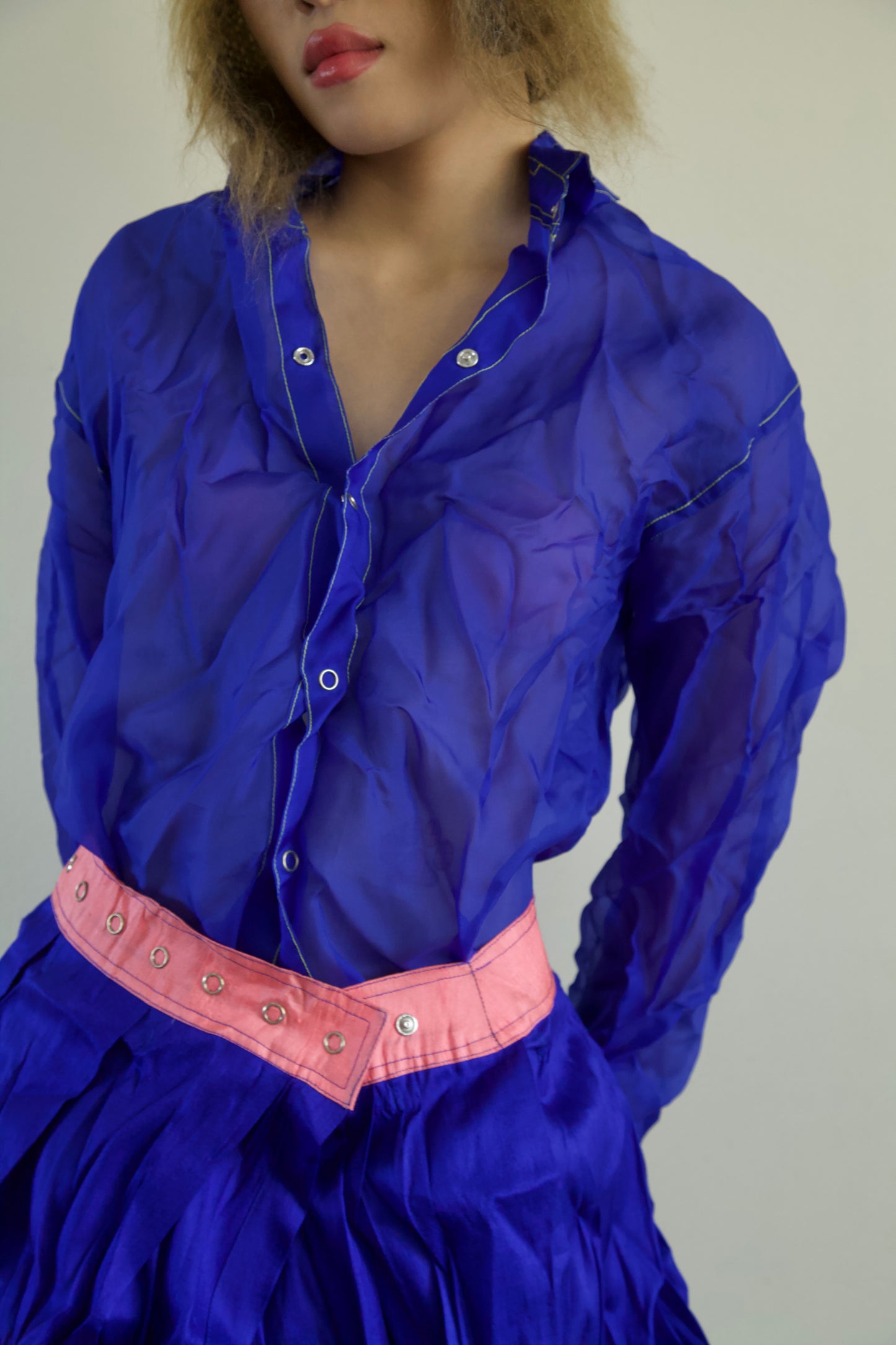 Handwoven Raw Thai Silk Crumpled Wrap/Snap Pleated Contrast Skirt (10 colorways)