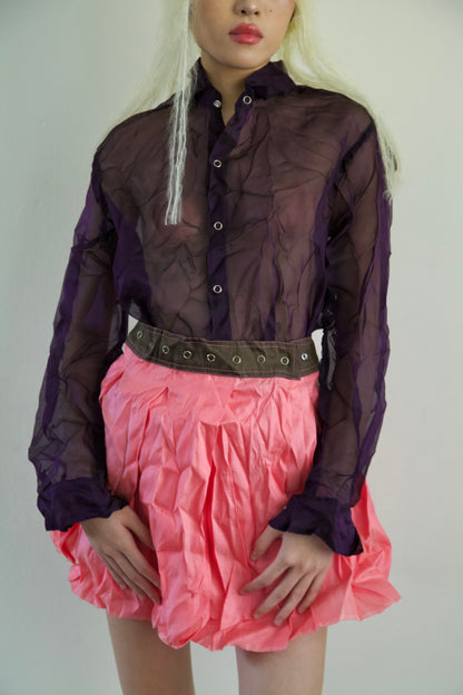 Handwoven Raw Thai Silk Crumpled Wrap/Snap Pleated Contrast Skirt (10 colorways)