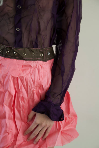 Handwoven Raw Thai Silk Crumpled Wrap/Snap Pleated Contrast Skirt (10 colorways)