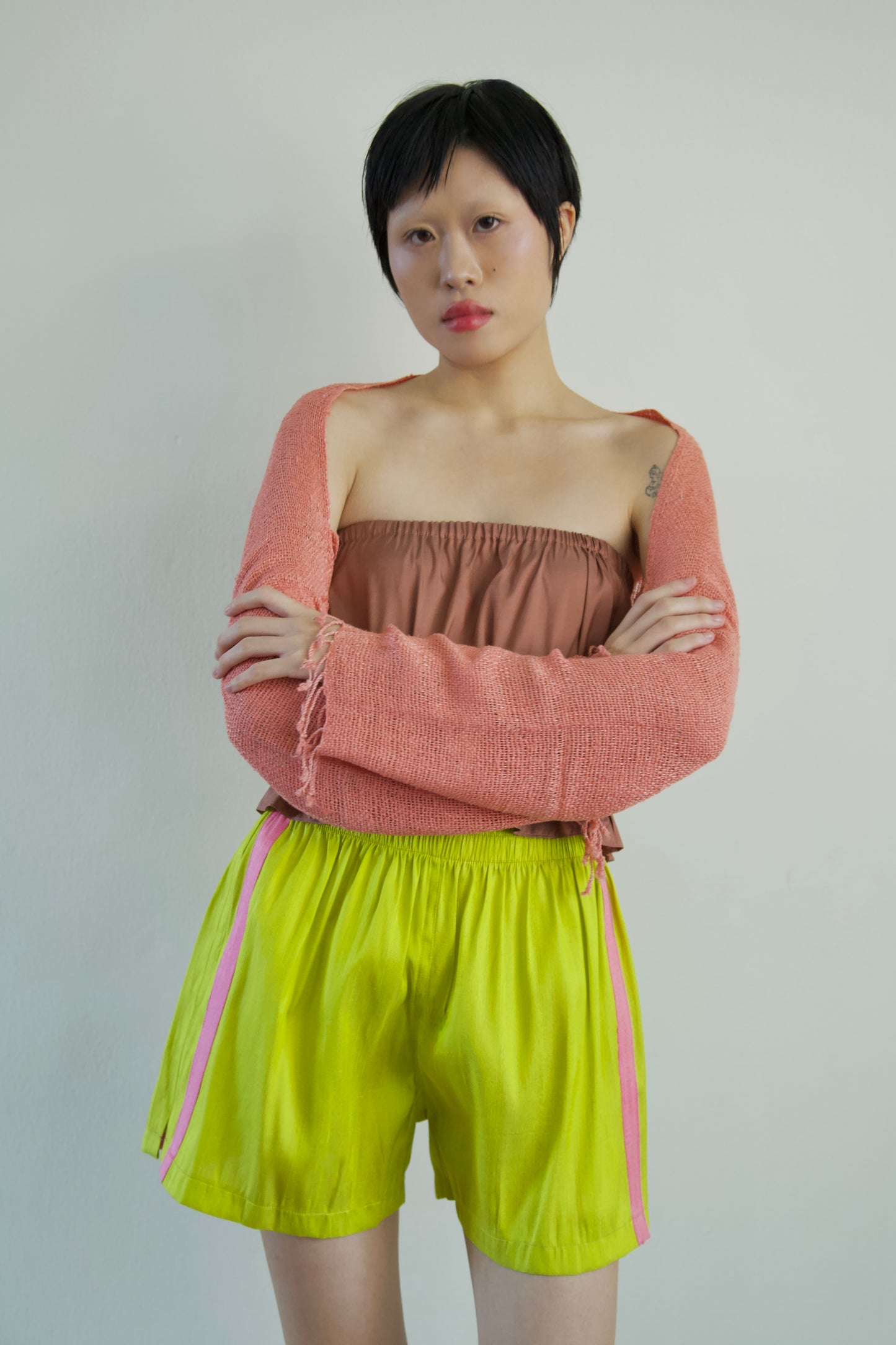 Handwoven Thai Silk-Cotton Fringe Cuff Pieced Scarf Sleeves Shrug (new colors)