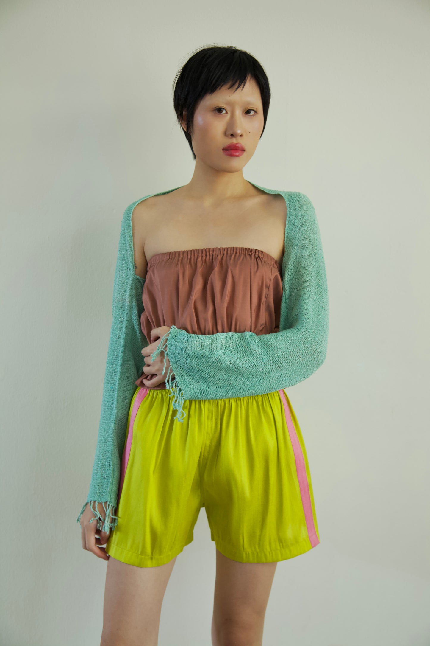 Handwoven Thai Silk-Cotton Fringe Cuff Pieced Scarf Sleeves Shrug (new colors)