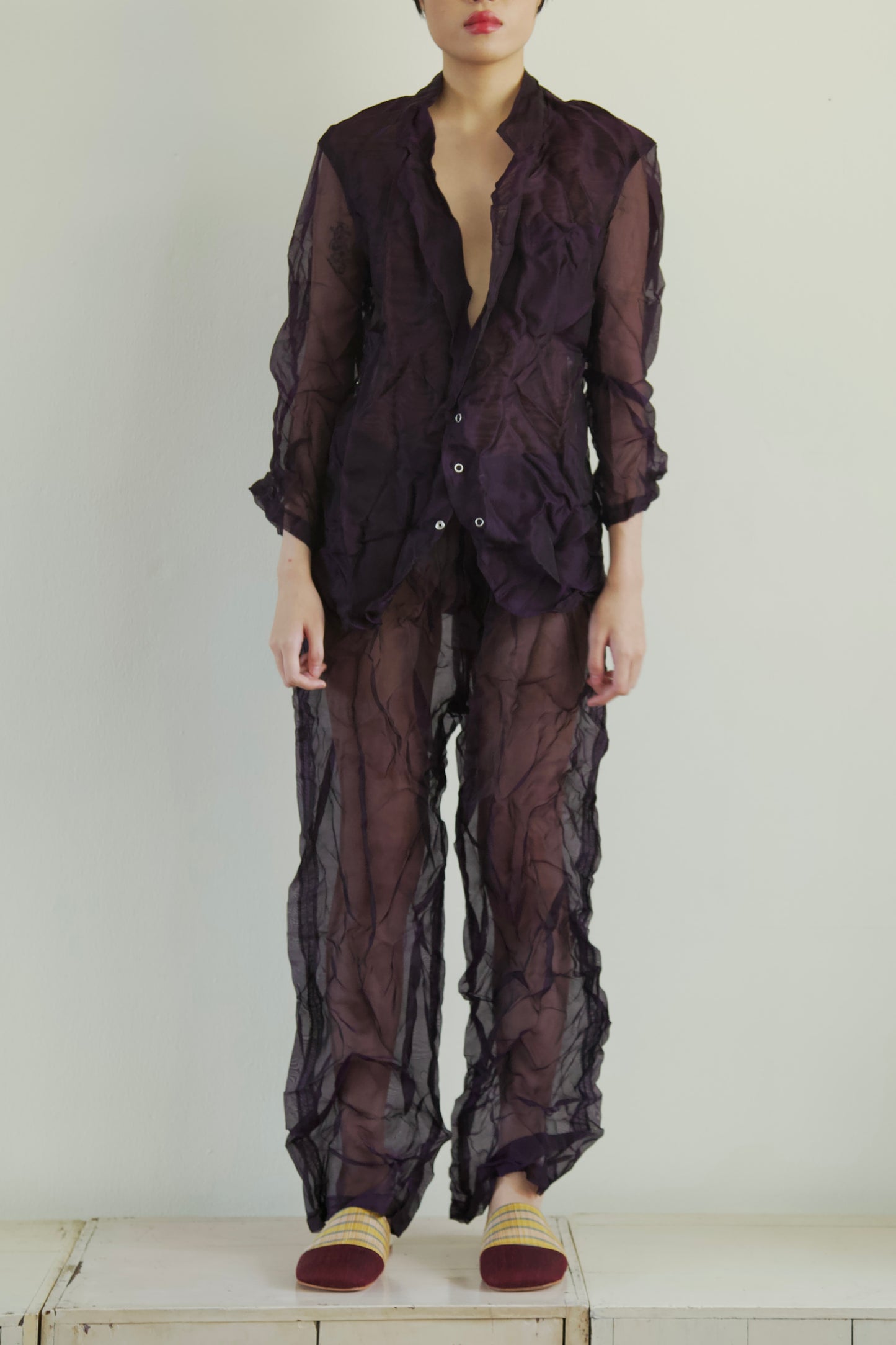 Crumpled Thai Silk Unisex Snap Adjustable Lounge Suit (3 colorways)