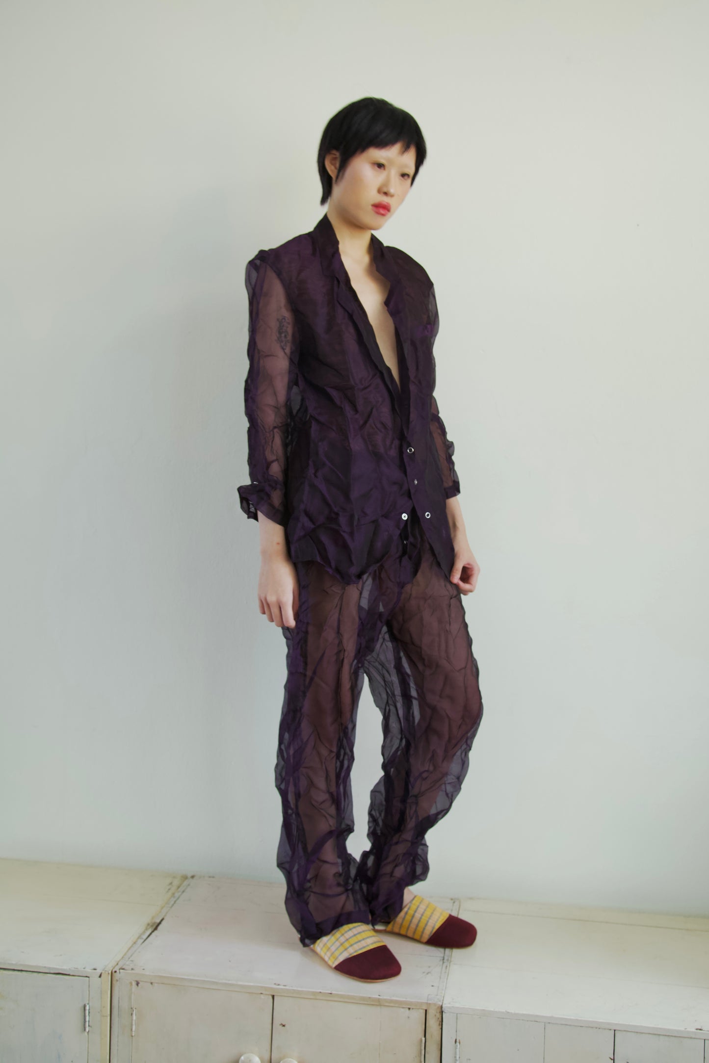 Crumpled Thai Silk Unisex Snap Adjustable Lounge Suit (3 colorways)