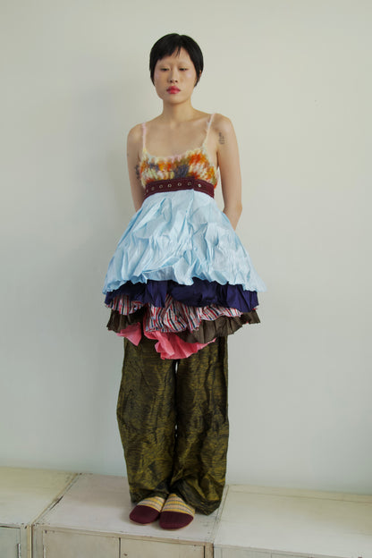 Handwoven Raw Thai Silk Crumpled Wrap/Snap Pleated Contrast Skirt (10 colorways)