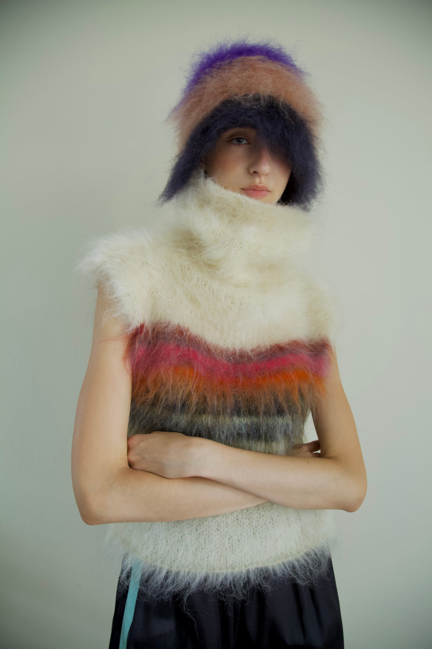 Original Blur Brushed Mohair Unisex Long Neck Vest (paradise)