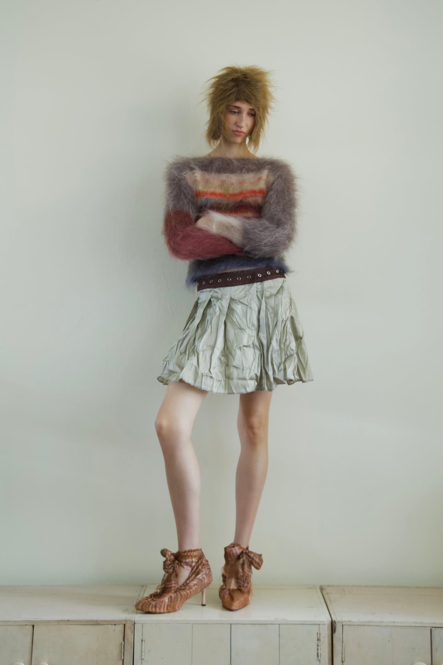 Handwoven Raw Thai Silk Crumpled Wrap/Snap Pleated Contrast Skirt (10 colorways)