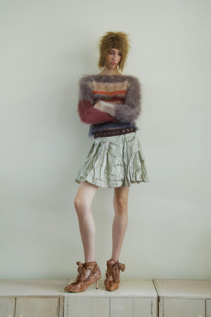 Handwoven Raw Thai Silk Crumpled Wrap/Snap Pleated Contrast Skirt (10 colorways)