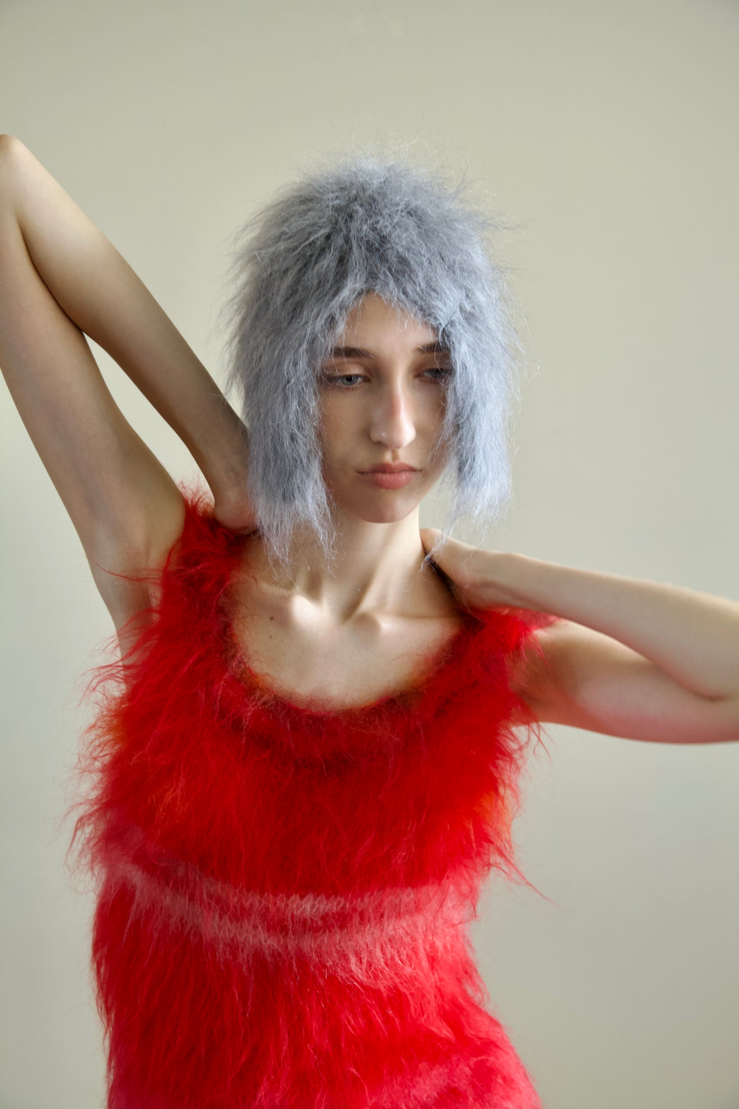 Original Blur Brushed Mohair 'HAIR' Beanie (salt/pepper bob)