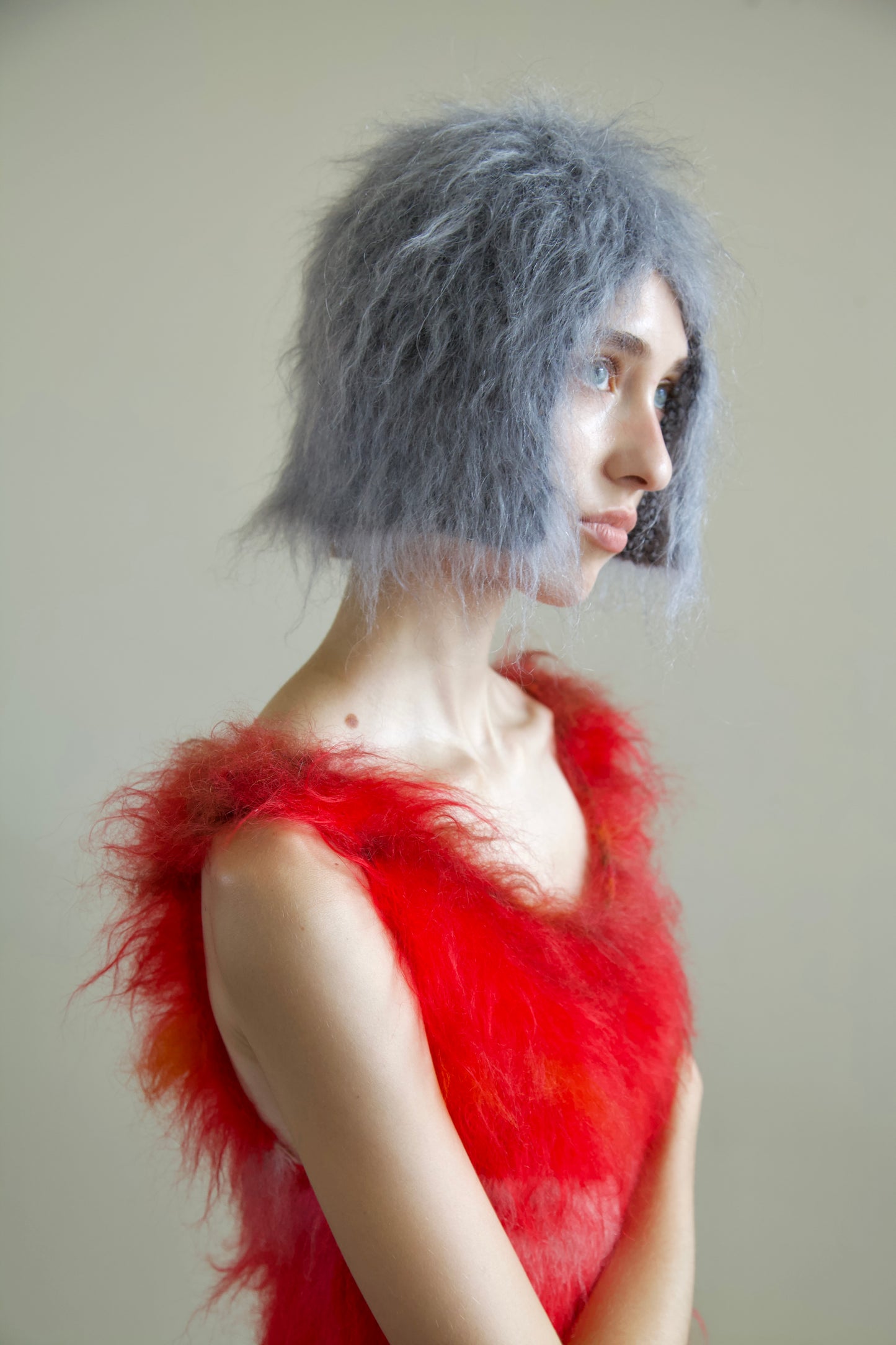 Original Blur Brushed Mohair 'HAIR' Beanie (salt/pepper bob)