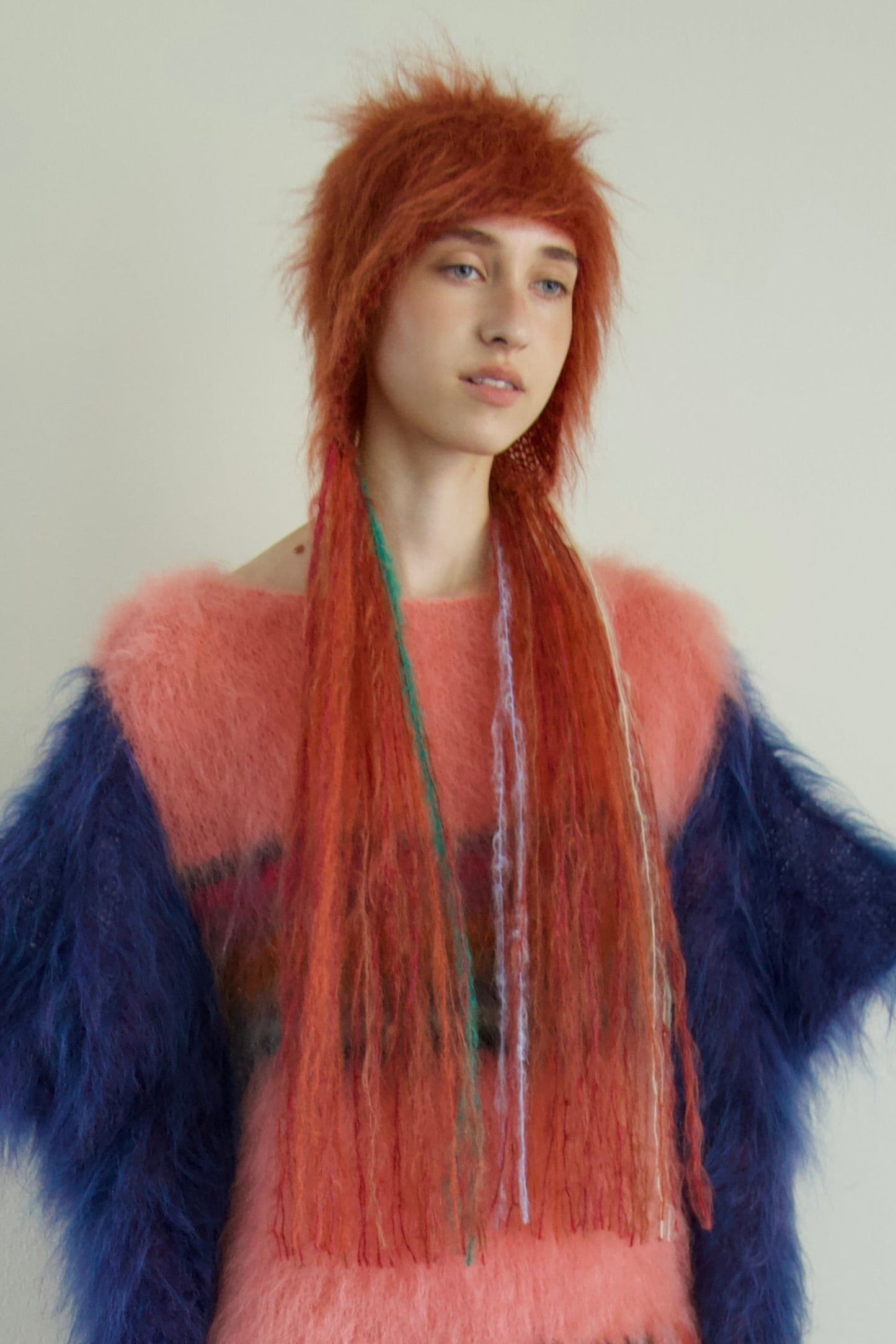 Blur Brushed Mohair 'HAIR' Beanie (rust pigtails)