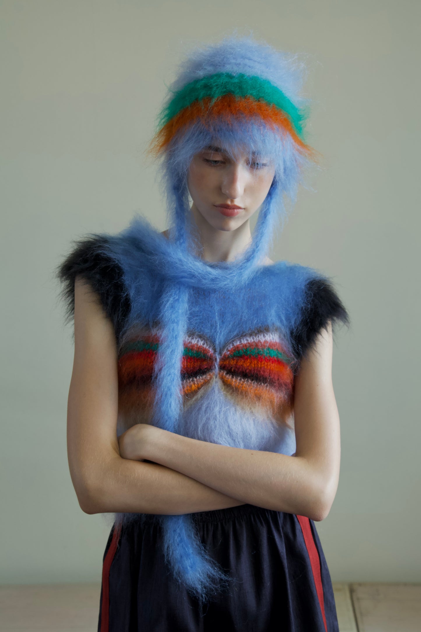 Original Blur Brushed Mohair Bonnet Cap (fountain)