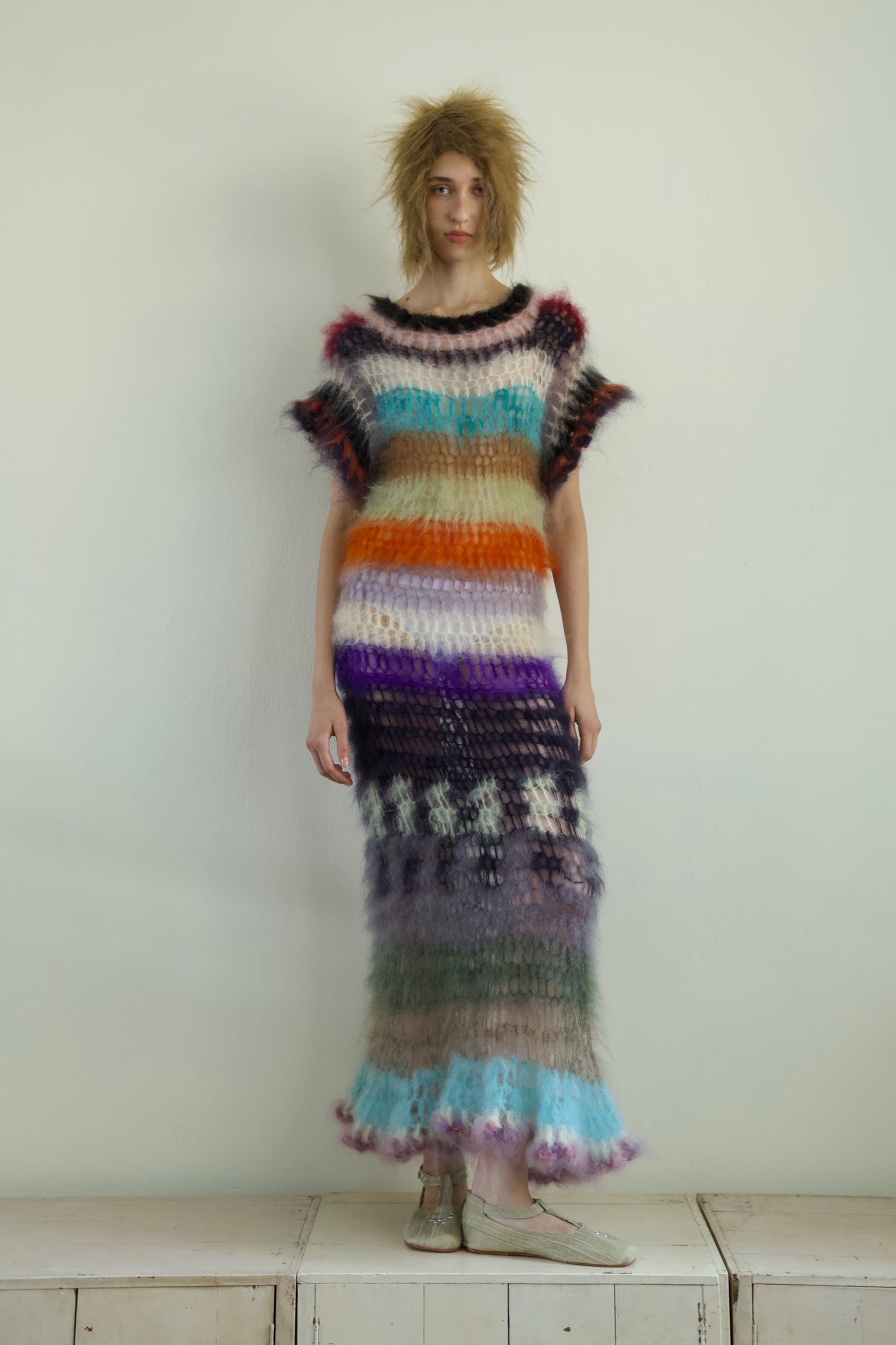 Original Blur Hand-Crocheted Brushed Mohair Net Maxi Dress (one-of-a-kind)