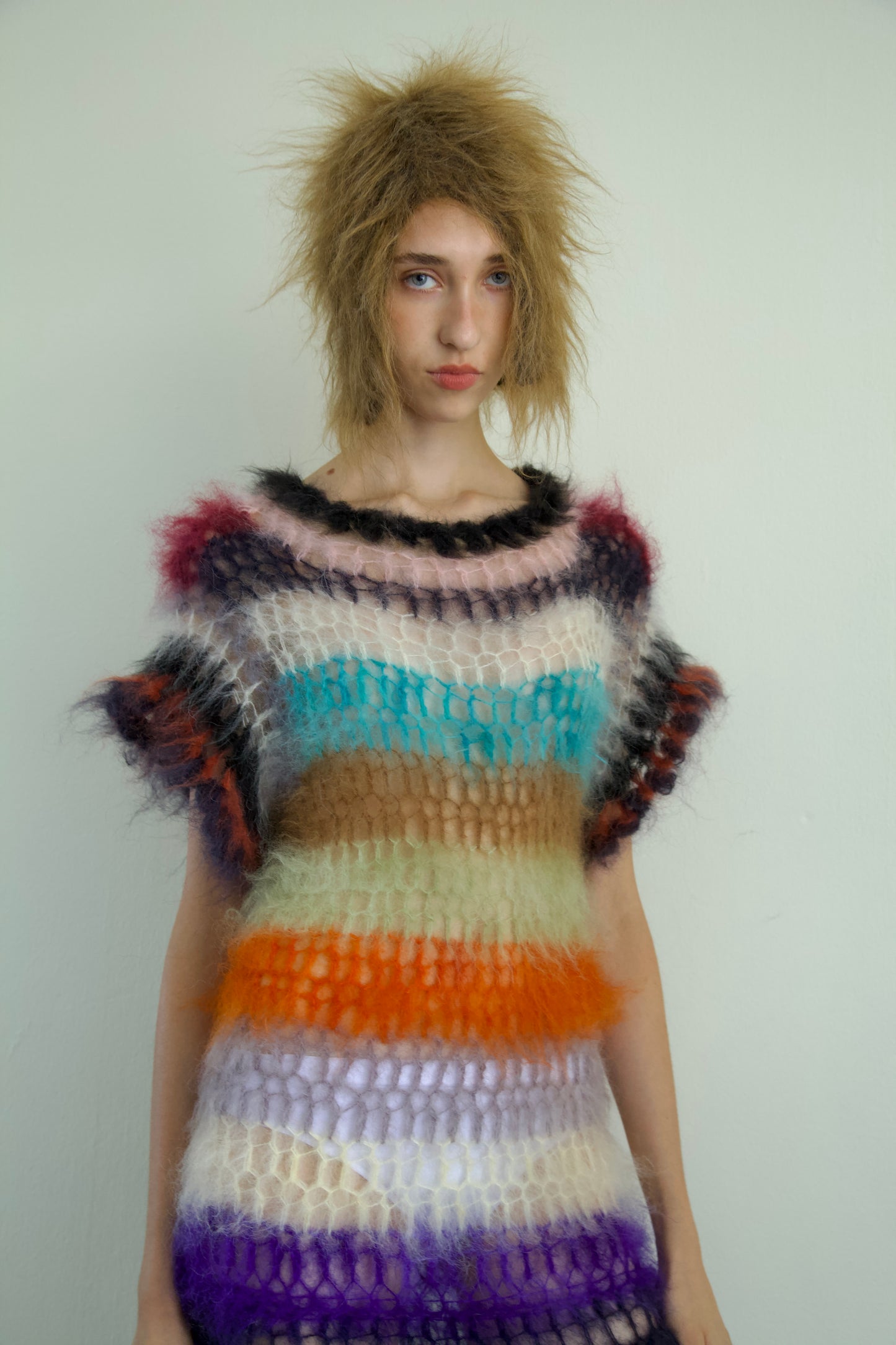 Original Blur Hand-Crocheted Brushed Mohair Net Maxi Dress (one-of-a-kind)