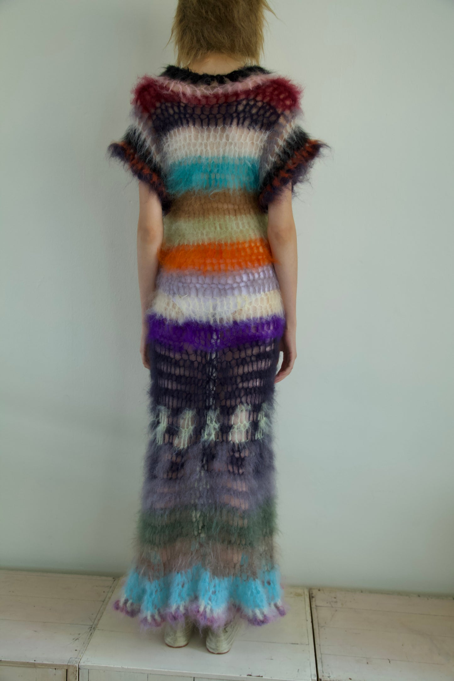 Original Blur Hand-Crocheted Brushed Mohair Net Maxi Dress (one-of-a-kind)