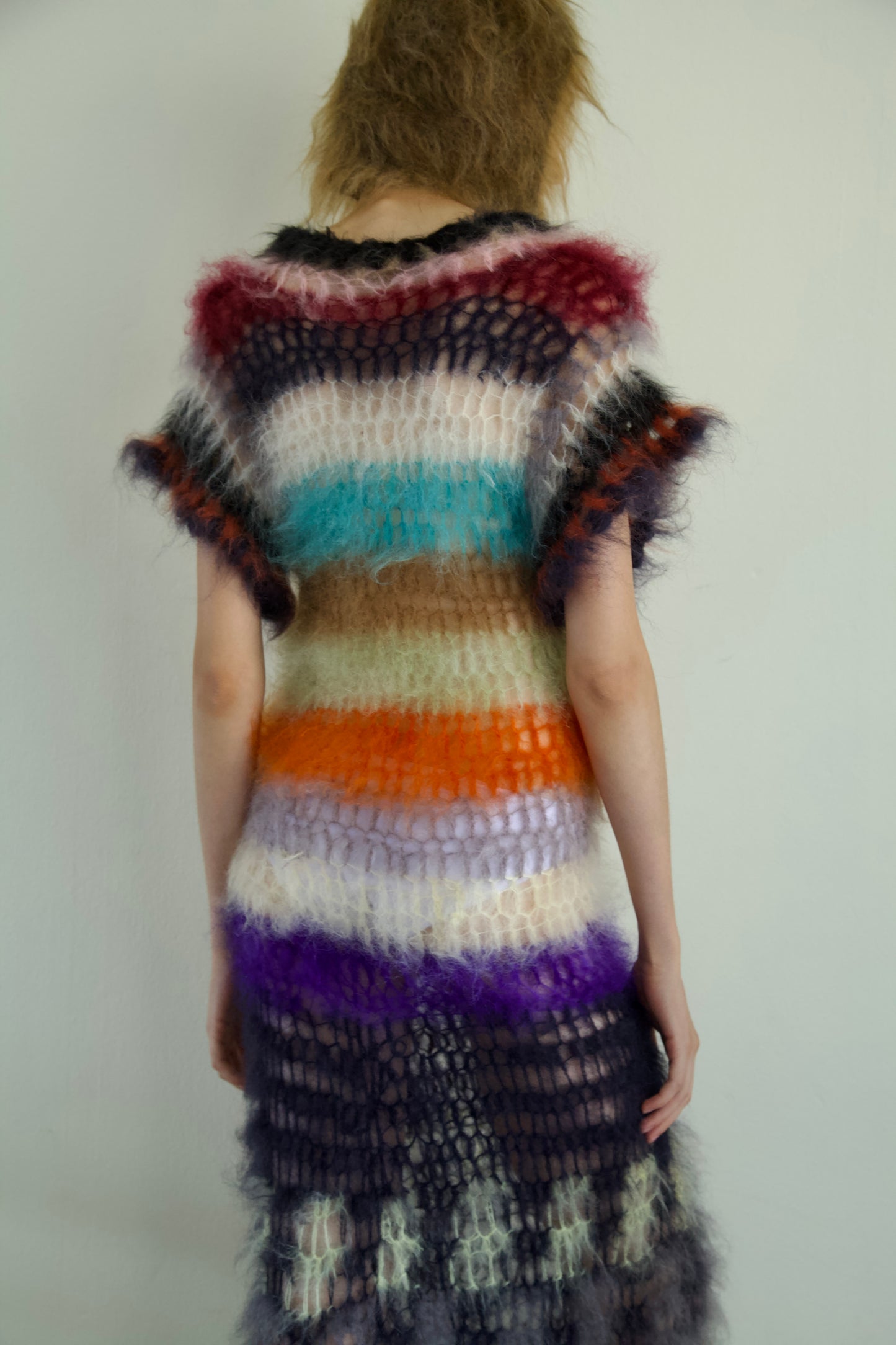 Original Blur Hand-Crocheted Brushed Mohair Net Maxi Dress (one-of-a-kind)