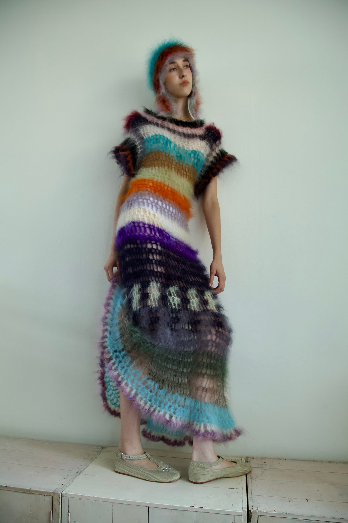 Original Blur Hand-Crocheted Brushed Mohair Net Maxi Dress (one-of-a-kind)