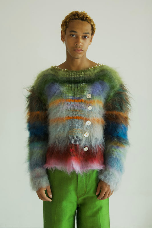 NR Blur Brushed One-of-a-kind Palette Mohair Fiber Art Jumper