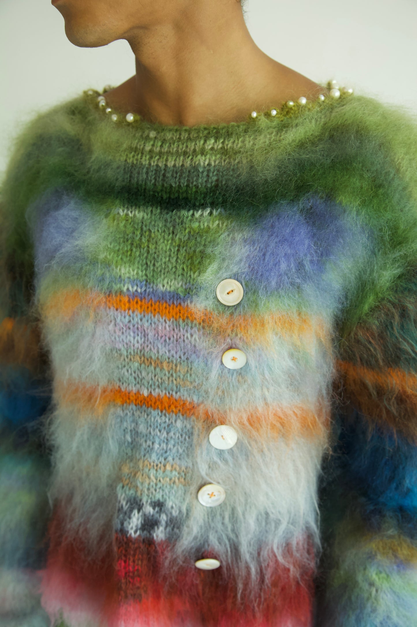 NR Blur Brushed One-of-a-kind Palette Mohair Fiber Art Jumper