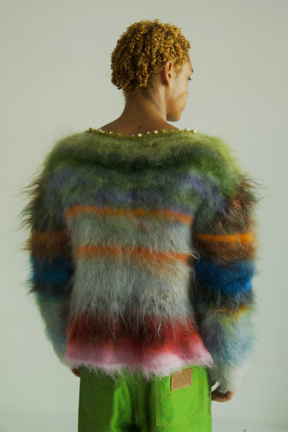 NR Blur Brushed One-of-a-kind Palette Mohair Fiber Art Jumper