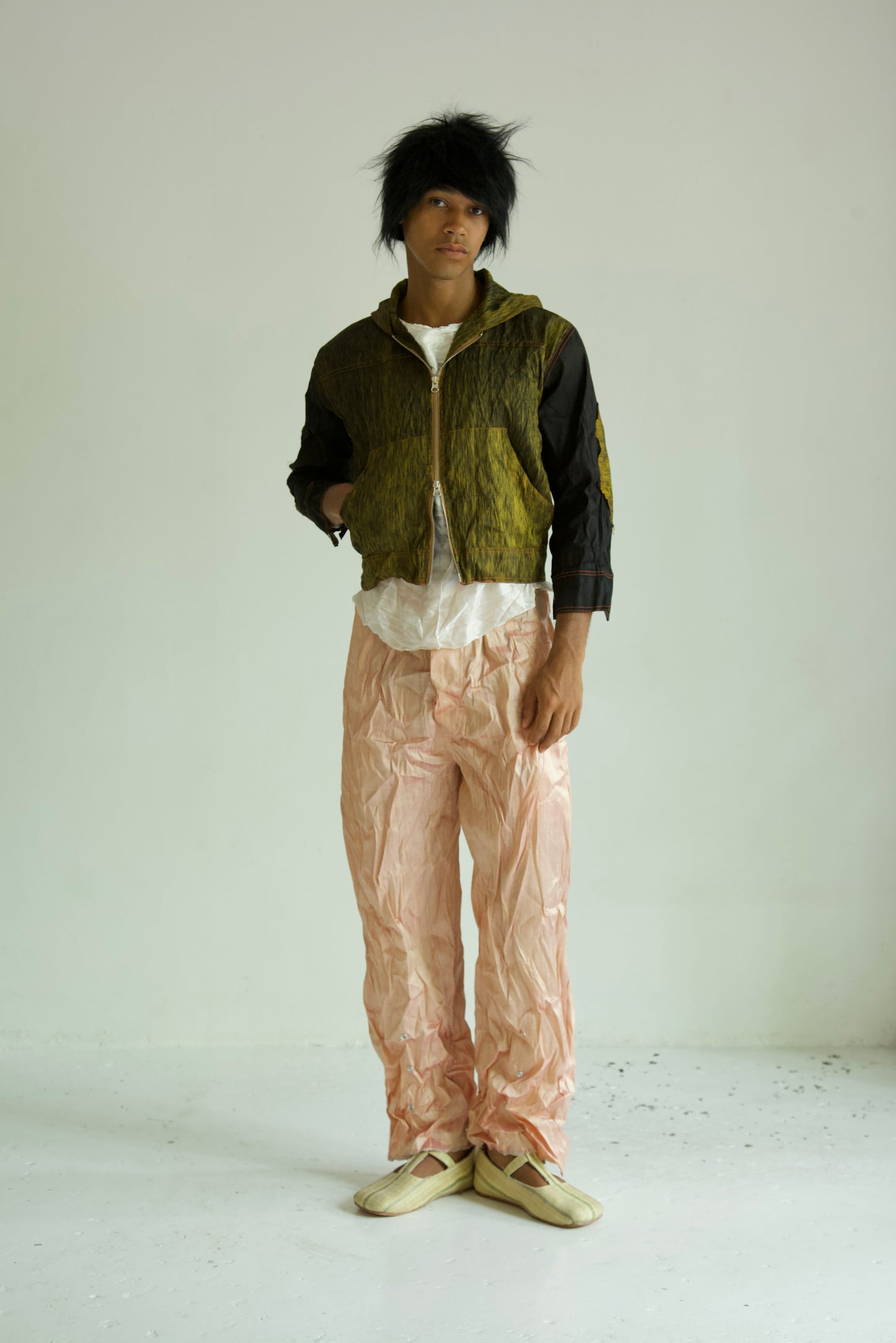 Crumpled Raw Thai Silk Double Zip Unisex Snap Hoodie (shadow)