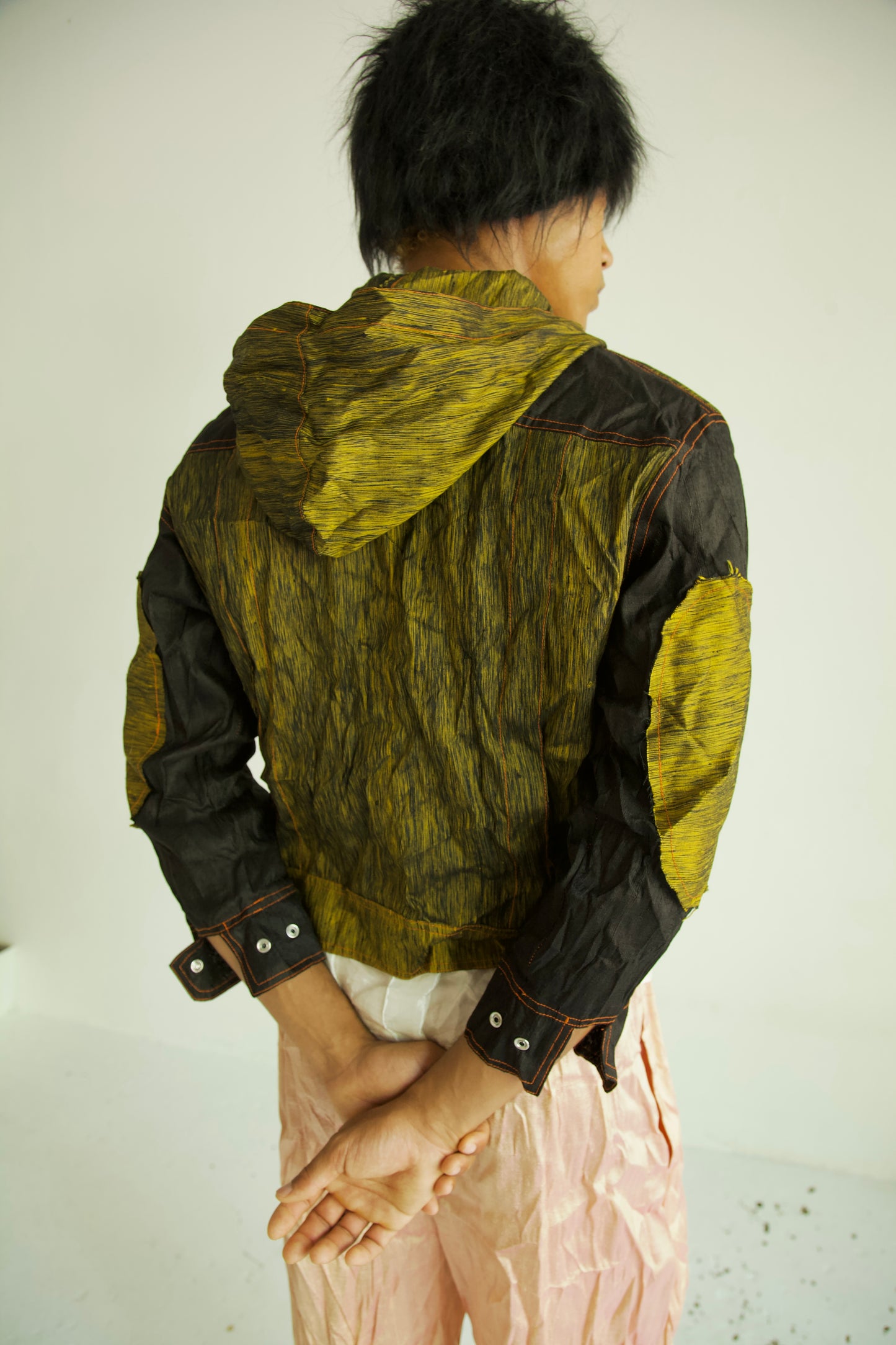 Crumpled Raw Thai Silk Double Zip Unisex Snap Hoodie (shadow)