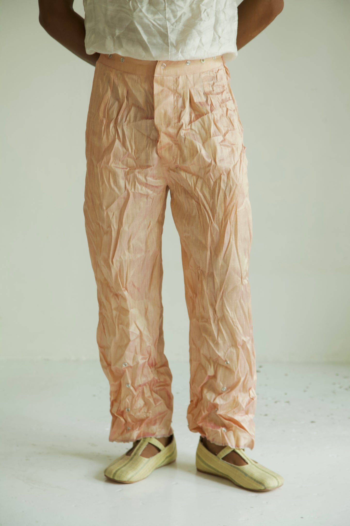 Raw Adjustable Crumpled Thai Silk Unisex Snap Trousers (3 colorways)