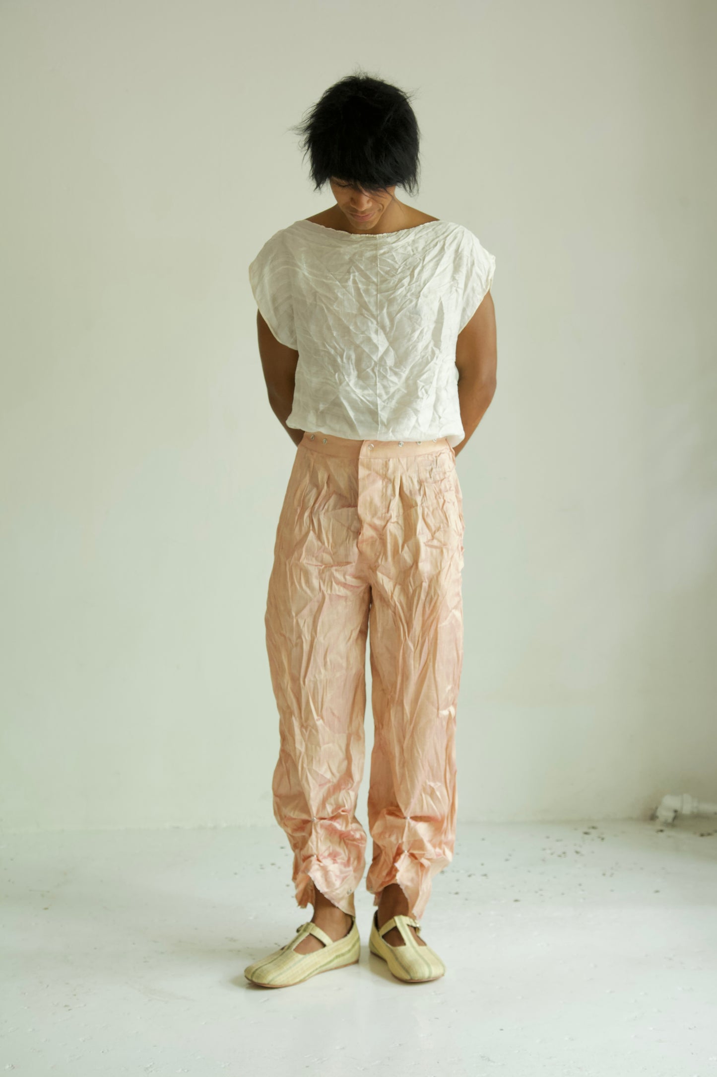 Raw Adjustable Crumpled Thai Silk Unisex Snap Trousers (3 colorways)
