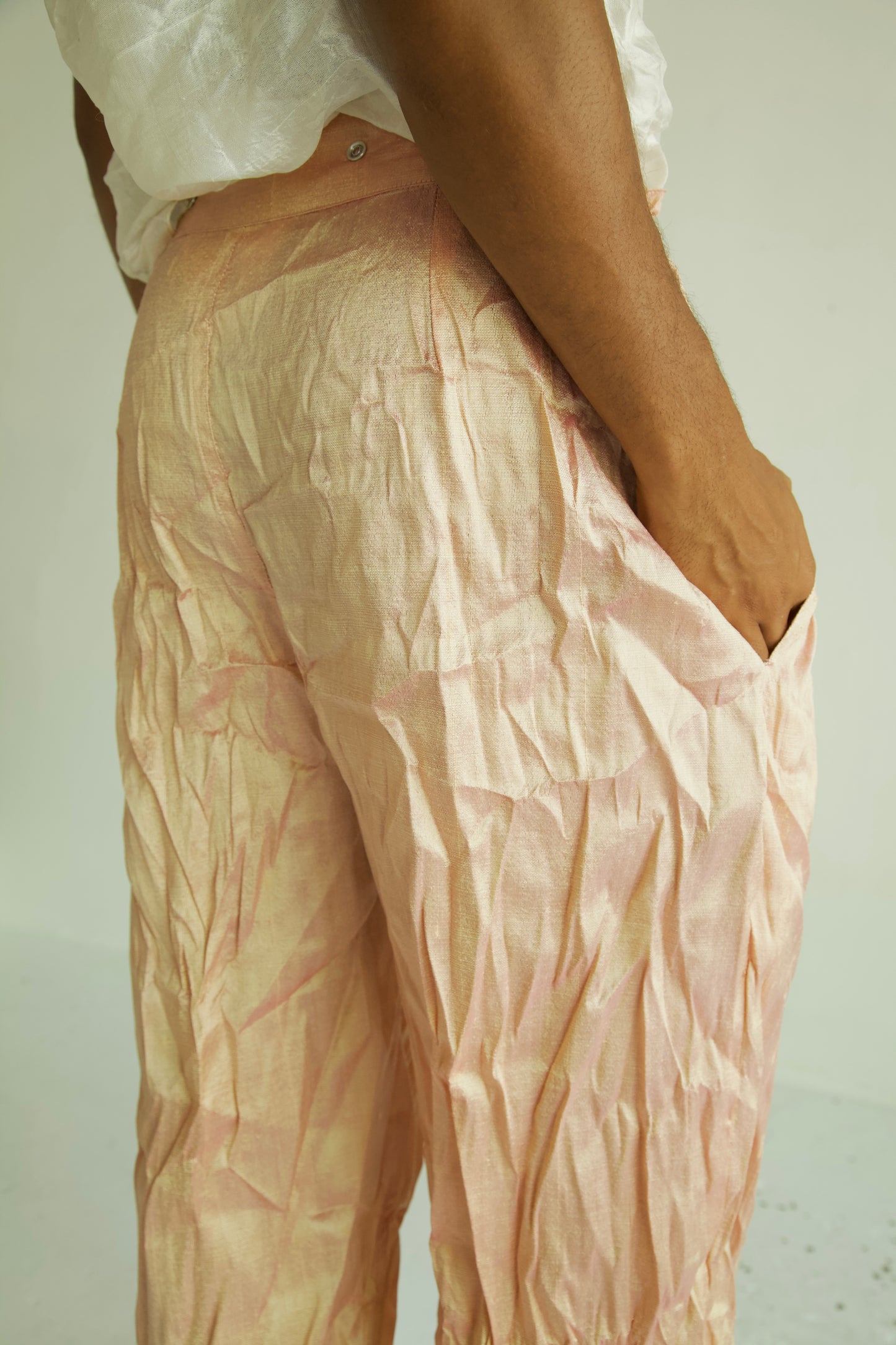Raw Adjustable Crumpled Thai Silk Unisex Snap Trousers (3 colorways)