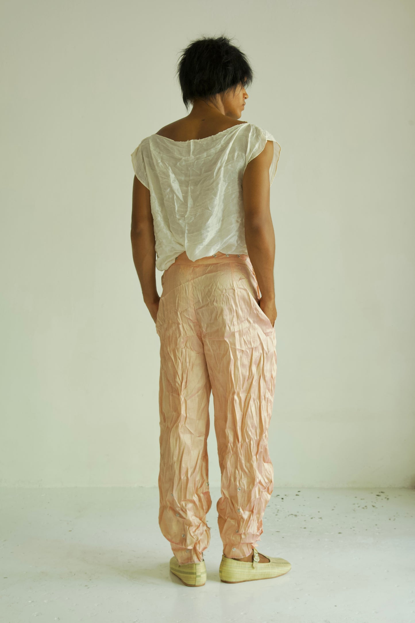 Raw Adjustable Crumpled Thai Silk Unisex Snap Trousers (3 colorways)