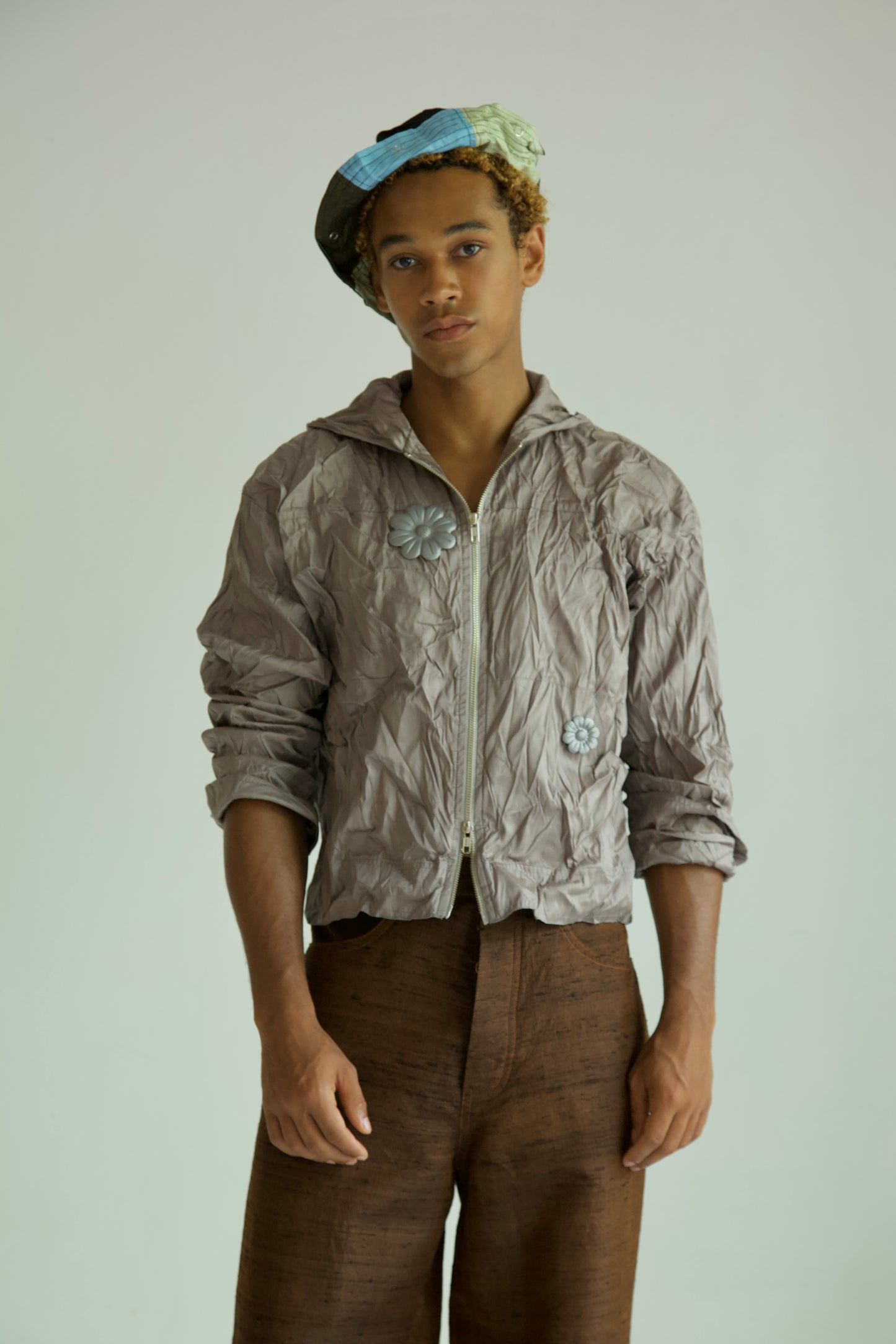 Crumpled Thai Silk Double Zip Unisex Snap Hoodie (ash)
